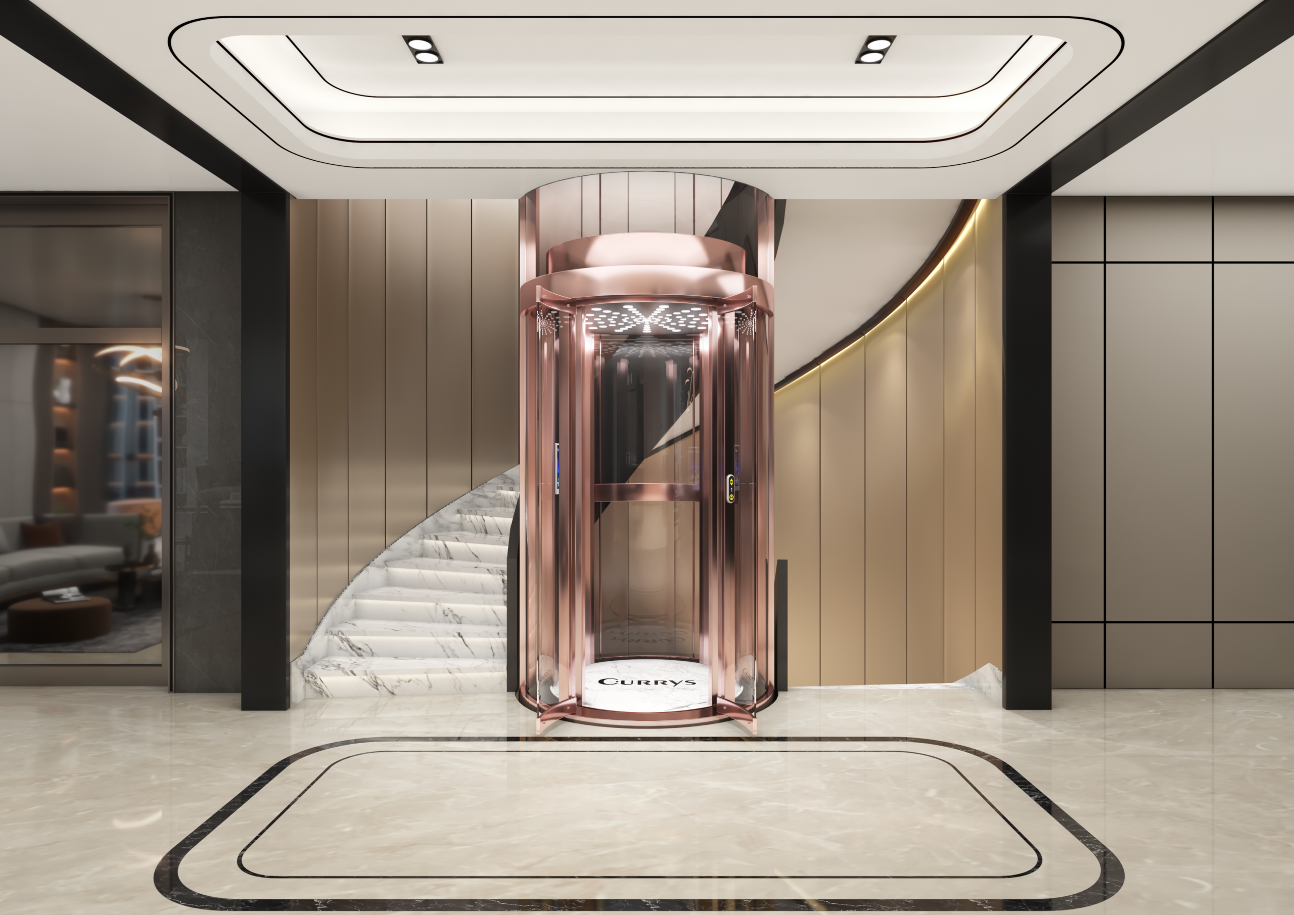 玫瑰金圆电梯